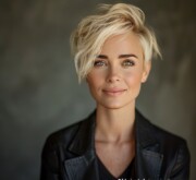 Short blonde hair gleaming like a diamond