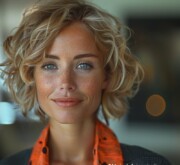 Short blonde radiant as the noon sun