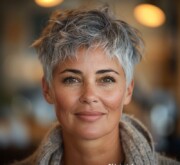 Short hair silver with the richness of time