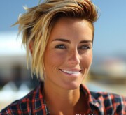 With blonde hair basking in a gentle warmth