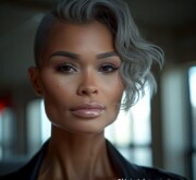 A woman with a sophisticated short inspiring gray hairstyle