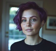 Admiring and stylish short bright colorful hairstyle