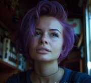 Admiring short bright colorful hairdo