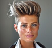 Blonde flaunting a spectacular short hairdo