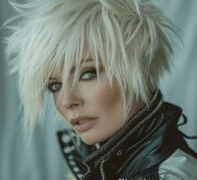 Blonde showcasing an alluring short haircut