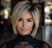 Blonde sporting a stunning short haircut