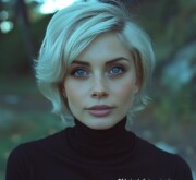 Blonde woman showcasing an attractive short hairstyle