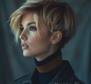 Blonde's short hair styled alluringly