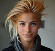 Bright short hairstyle for a blonde woman