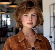 Brunette with short hair perfectly styled