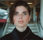 Dreamy short look with shiny black hair