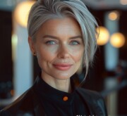 Exciting short gray hairdo on a woman