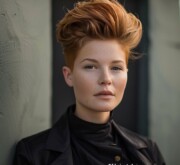 Fashionable short red hairdo that's modish