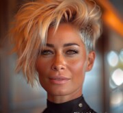 Radiant short colorful hairstyle enhancing her look