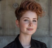 Short red hair with a woman's amazing cut