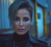 Trendy short colorful coiffure enhancing her look