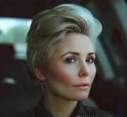 Woman flaunting a heartening inspirational short gray coiffure