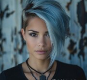 Woman flaunting a short nice gray hairdo