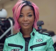 A breathtaking short colorful hairdo highlights radiant beauty