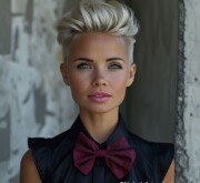 A short gray coiffure reflects trendy elegance