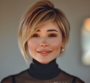 A woman’s fresh blonde haircut exudes elegance