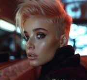 Blonde haircut complements a woman’s charm