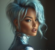 Daring short coiffure highlights radiant individuality