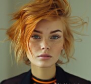 Empowering short red coiffure stands out with poise