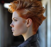 Fresh short red coiffure embodies timeless vibrancy