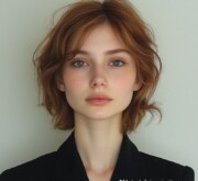 Red haircut natural confidence stands out with poise