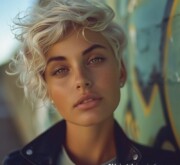 Short blonde hair complements any look with refinement