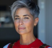 Short gray feminine cut radiates graceful charm
