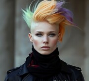 Striking short colorful hairstyle brings out vibrant style