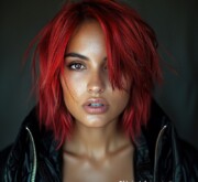 Striking short colorful hairstyle defines bold energy and grace