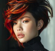 Striking short colorful hairstyle radiates creativity and charm