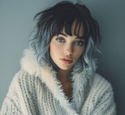 The breathtaking short colorful hairdo showcases vibrant individuality