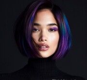 Experimental colorful short hairstyle for glamorous women