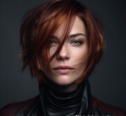 A fiery short red hairdo, full of light A fiery short red hairdo, full of light