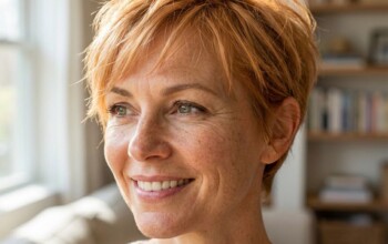 A fiery short red style, full of lifeb