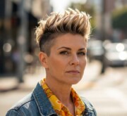 A fresh short blonde amazing haircut with defined shine