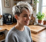 A fresh short blonde amazing haircut with natural flow
