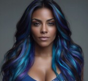 A wild long colorful hairdo full of grace A wild long colorful hairdo full of grace