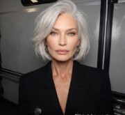 Bold shining short gray hair