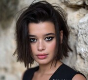 Bold trendy short brown hairdo with textured ends Bold trendy short brown hairdo with textured ends