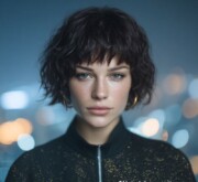 Brown short coiffure with a soft, sleek silhouette