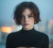 Chic brown short coiffure with soft, subtle waves