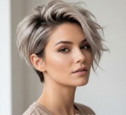 Clean short blonde coif with defined edges