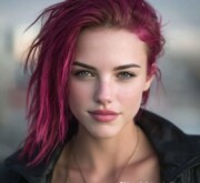 Colorful medium length coif glowing with brilliance