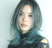 Colorful medium length hair glowing with beauty