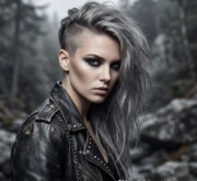 Defined edges in long gray coif for woman Defined edges in long gray coif for woman